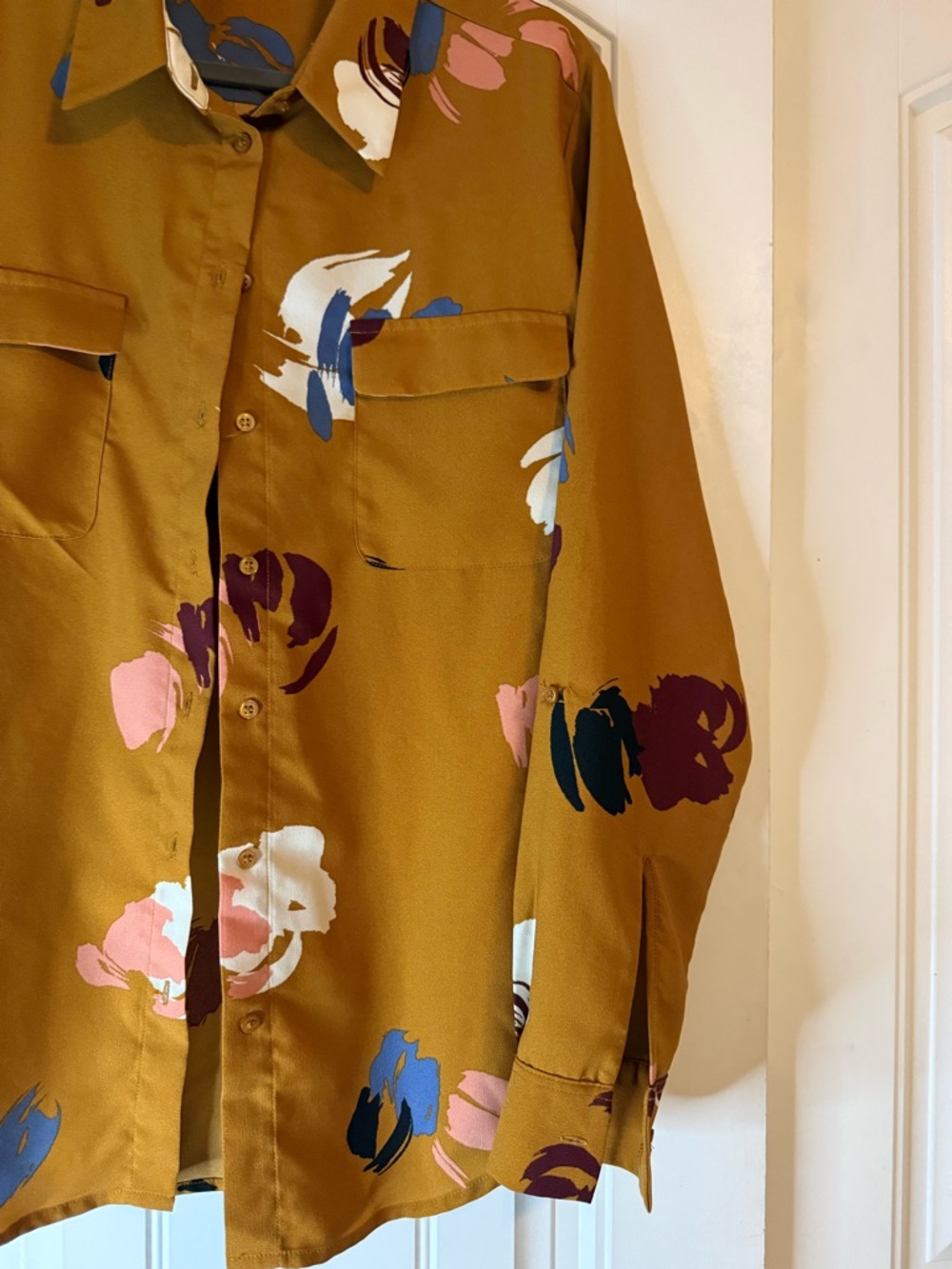 Madison Rust Brown Shirt with Navy Floral Accent - Picture 4 of 6